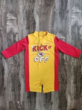 Kids "KC CHIEFS" Red & Yellow Rash Guard One-Piece